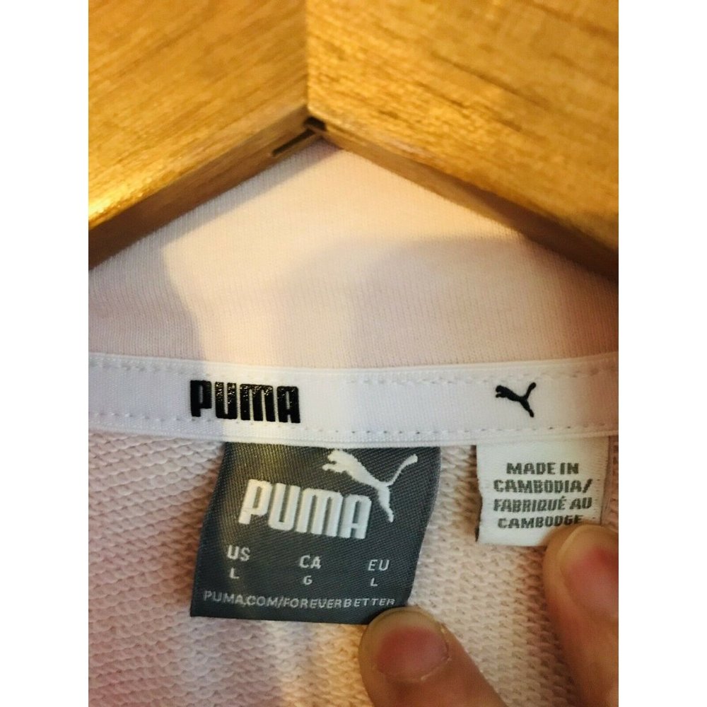 Puma Women's Light Pink Size Large All Over Logo Print Cropped 3/4 Zip Sweater - Picture 3 of 5